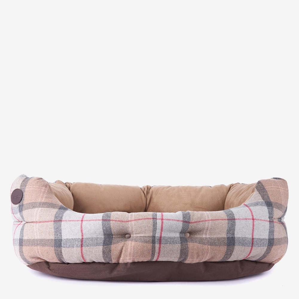 Barbour Luxury Dog Bed Taupe/Pink Tartan Medium